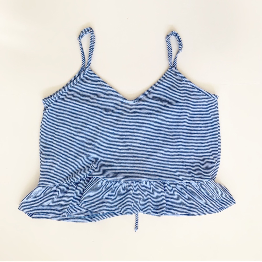 Socialite Ruched Front Blue Striped Cropped Tank - Picture 3 of 5